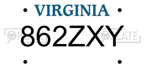 862ZXY Virginia License Plate