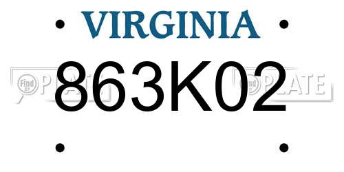 863K02 Virginia License Plate
