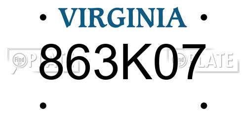 863K07 Virginia License Plate