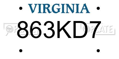 863KD7 Virginia License Plate