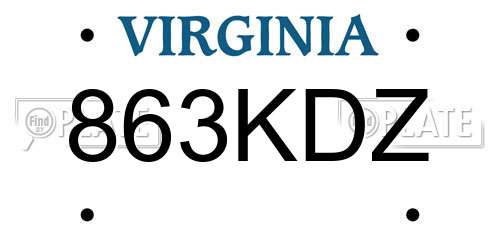 863KDZ Virginia License Plate