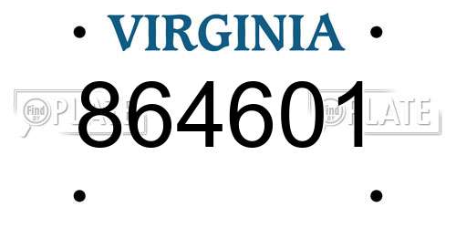 864601 Virginia License Plate