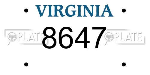 8647 Virginia License Plate