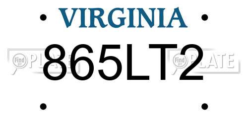 865LT2 Virginia License Plate