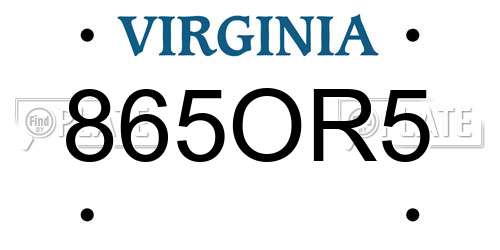 865OR5 Virginia License Plate