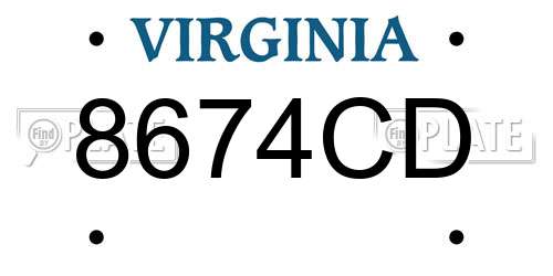 8674CD Virginia License Plate