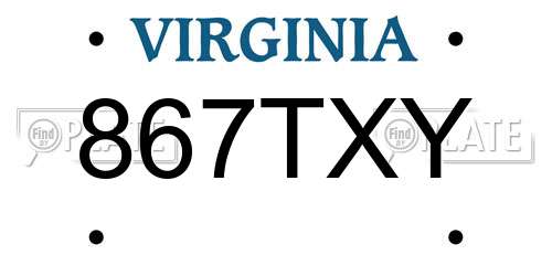 867TXY Virginia License Plate