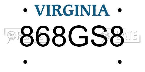 868GS8 Virginia License Plate