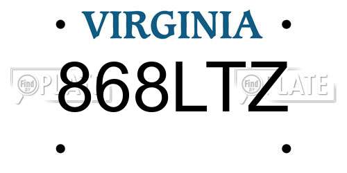 868LTZ Virginia License Plate