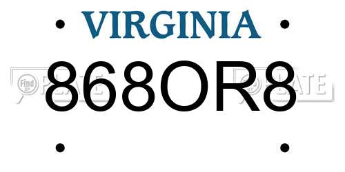 868OR8 Virginia License Plate
