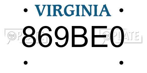 869BE0 Virginia License Plate