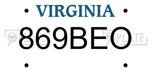 869BEO Virginia License Plate