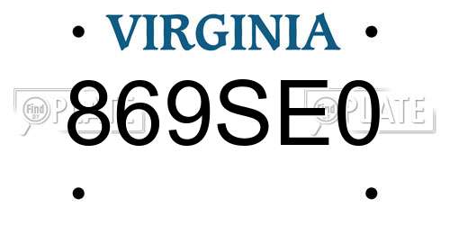 869SE0 Virginia License Plate