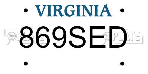 869SED Virginia License Plate