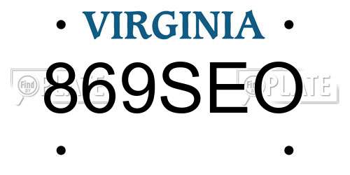 869SEO Virginia License Plate