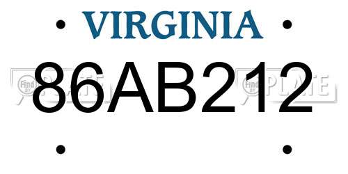 86AB212 Virginia License Plate