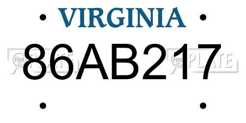 86AB217 Virginia License Plate