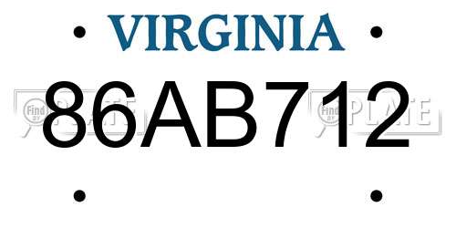86AB712 Virginia License Plate