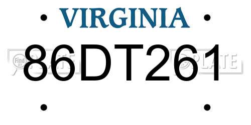 86DT261 Virginia License Plate