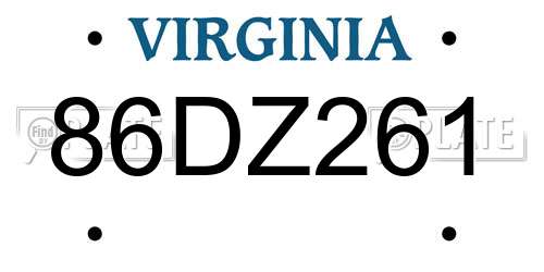 86DZ261 Virginia License Plate