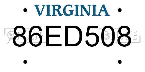 86ED508 Virginia License Plate