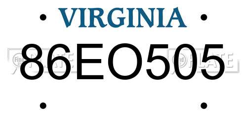 86EO505 Virginia License Plate