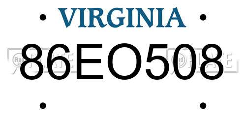 86EO508 Virginia License Plate