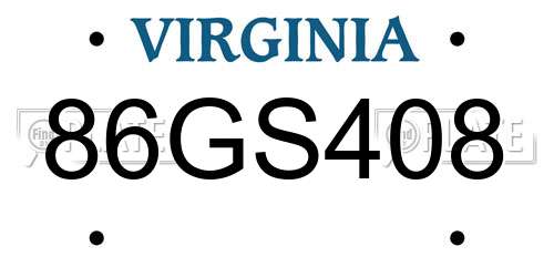 86GS408 Virginia License Plate