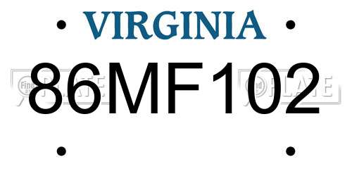 86MF102 Virginia License Plate