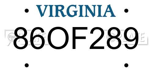 86OF289 Virginia License Plate