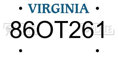 86OT261 Virginia License Plate