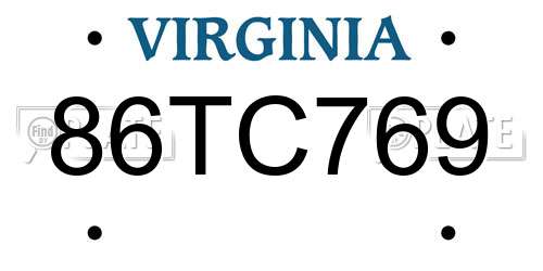 86TC769 Virginia License Plate