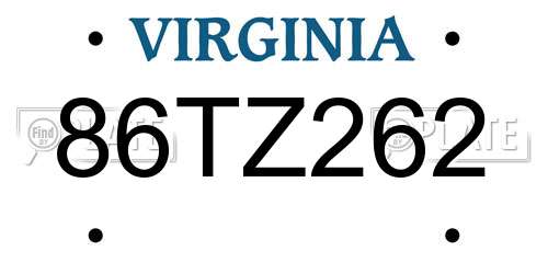 86TZ262 Virginia License Plate