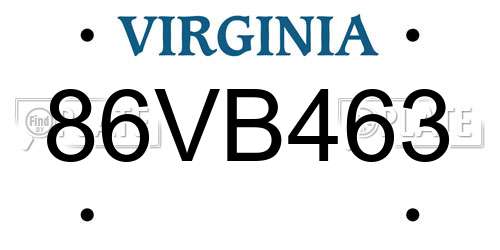 86VB463 Virginia License Plate