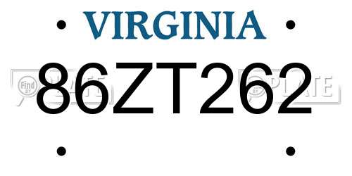 86ZT262 Virginia License Plate