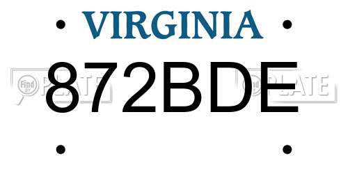 872BDE Virginia License Plate