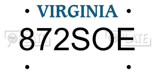 872SOE Virginia License Plate