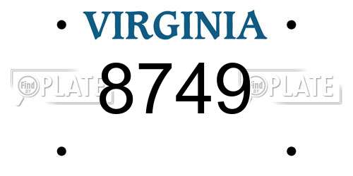 8749 Virginia License Plate