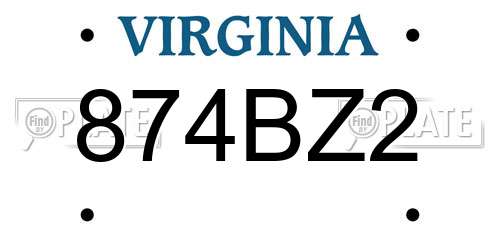 874BZ2 Virginia License Plate