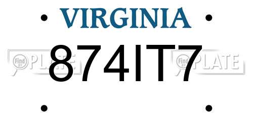 874IT7 Virginia License Plate