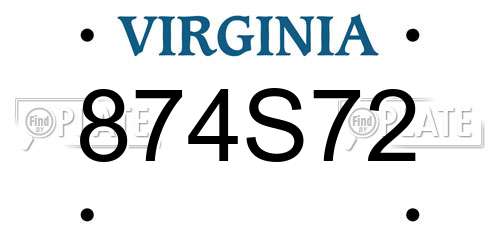 874S72 Virginia License Plate