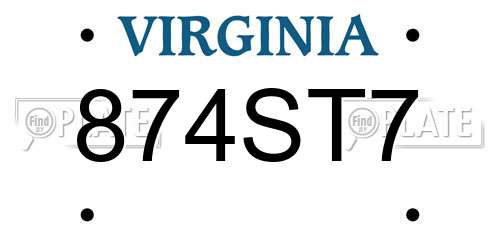 874ST7 Virginia License Plate