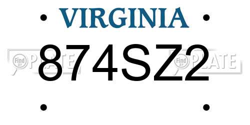 874SZ2 Virginia License Plate