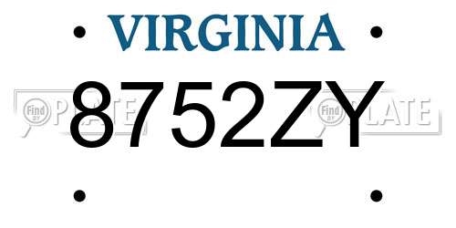 8752ZY Virginia License Plate