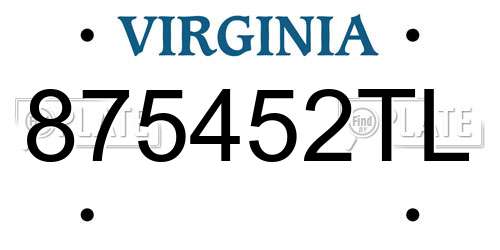 875452TL Virginia License Plate