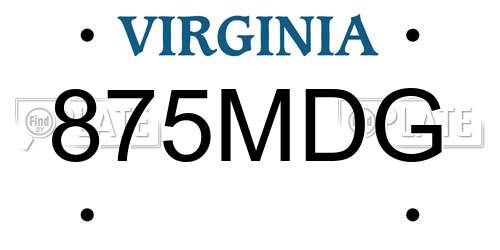 875MDG Virginia License Plate