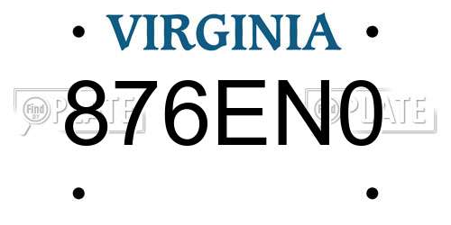 876EN0 Virginia License Plate