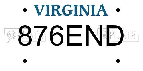 876END Virginia License Plate