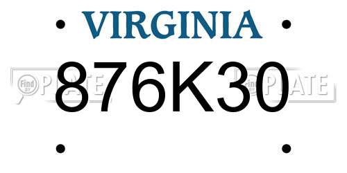 876K30 Virginia License Plate