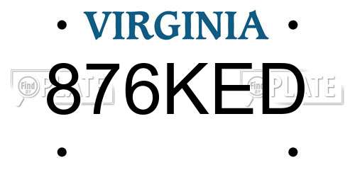 876KED Virginia License Plate